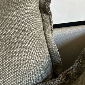 Anthropologie throw pillow COVERS in nubby olive linen. 18” square.